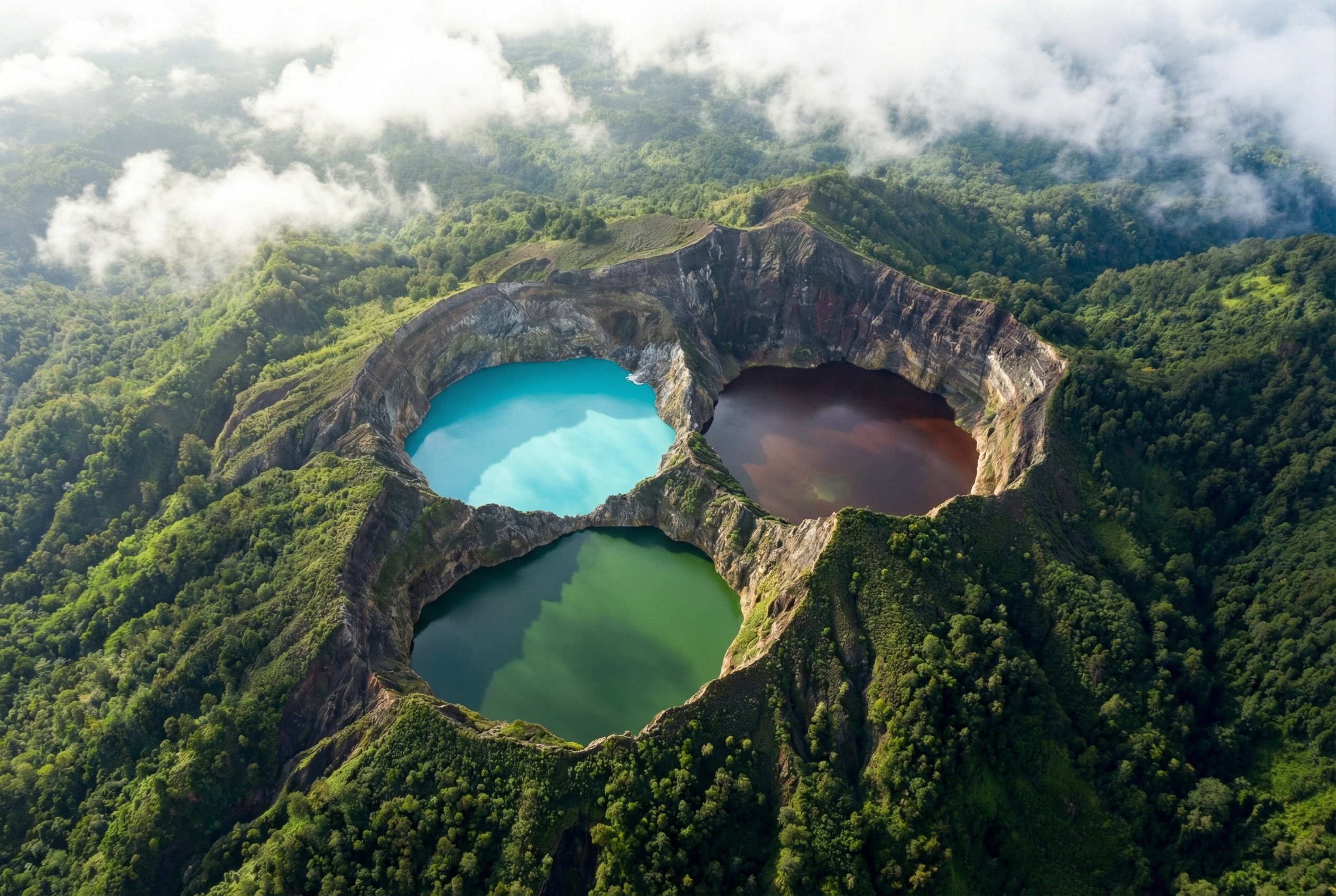 Complete original Altitude Kelimutu work, with all three lakes and their surrounding landscape.